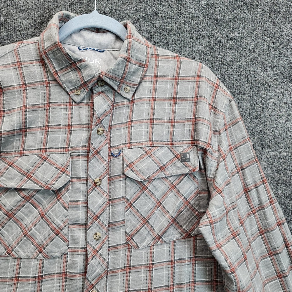 Huk Mens Plaid Fishing Performance Flannel Button Down Shirt M Outdoor Gorpcore